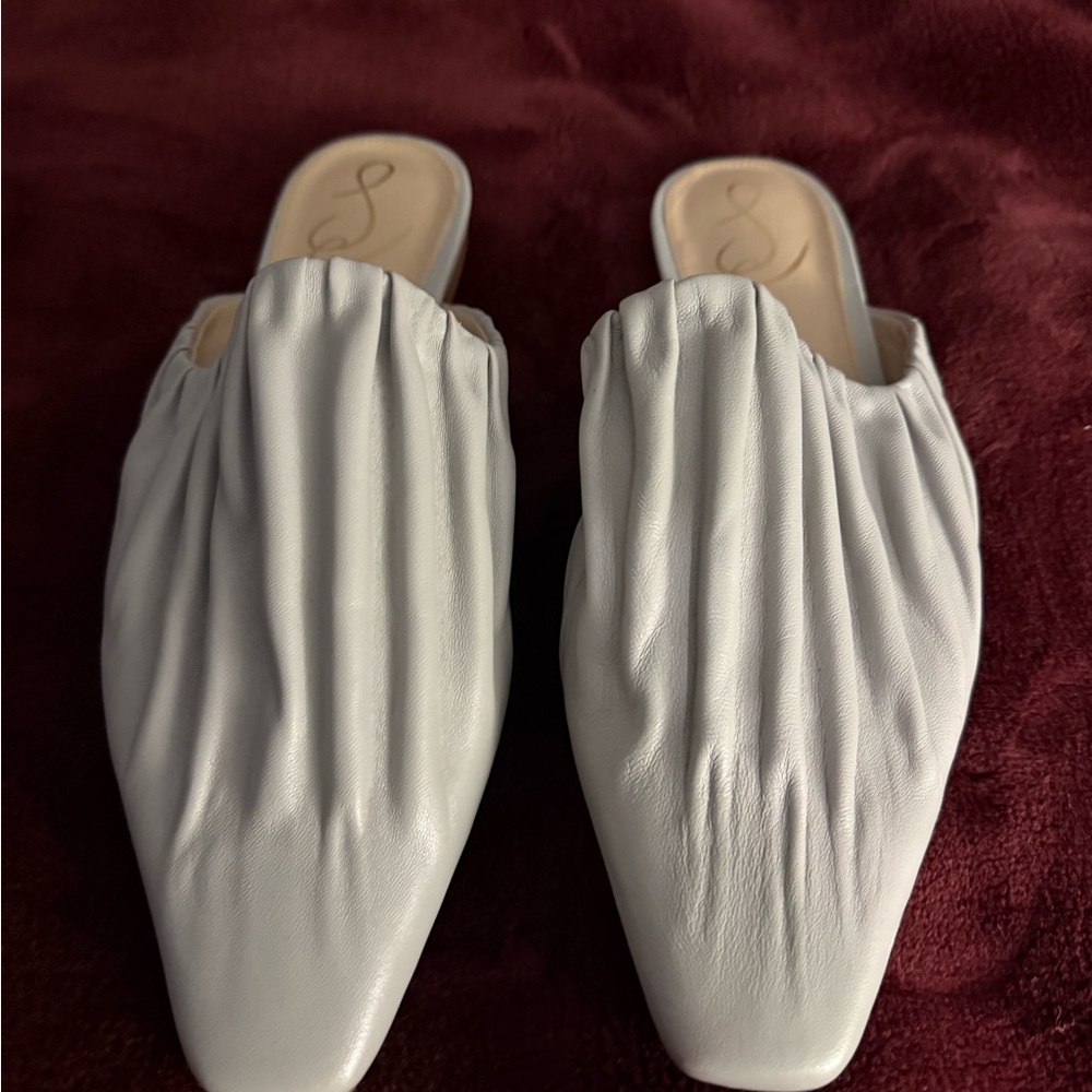 Sam Edelman Ruched Leather Slip-On Mules in Light Gray